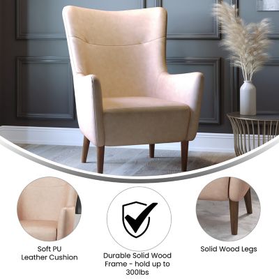 Image showing  Connor Traditional Wingback Accent Chair, Commercial Grade Faux Leather Upholstery and Wooden Frame and Legs