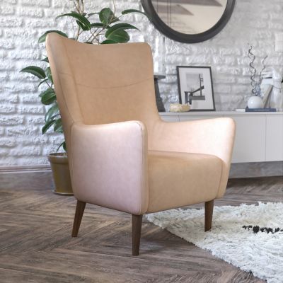 Image showing  Connor Traditional Wingback Accent Chair, Commercial Grade Faux Leather Upholstery and Wooden Frame and Legs