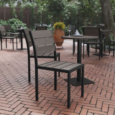 Flash Furniture Finch Commercial Grade Armless Patio Chair with Faux Teak Poly Slats and Metal Frame, Stackable