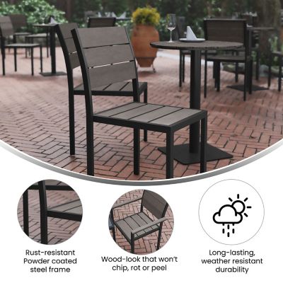 Image showing  Finch Commercial Grade Armless Patio Chair with Faux Teak Poly Slats and Metal Frame, Stackable