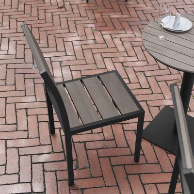 Image showing  Finch Commercial Grade Armless Patio Chair with Faux Teak Poly Slats and Metal Frame, Stackable