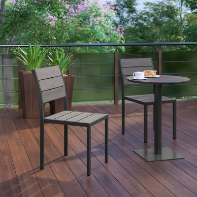Image showing 5 th Flash Furniture Finch Commercial Grade Armless Patio Chair with Faux Teak Poly Slats and Metal Frame, Stackable