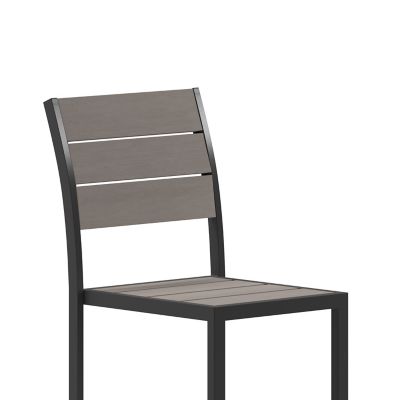 Image showing 8 th Flash Furniture Finch Commercial Grade Armless Patio Chair with Faux Teak Poly Slats and Metal Frame, Stackable