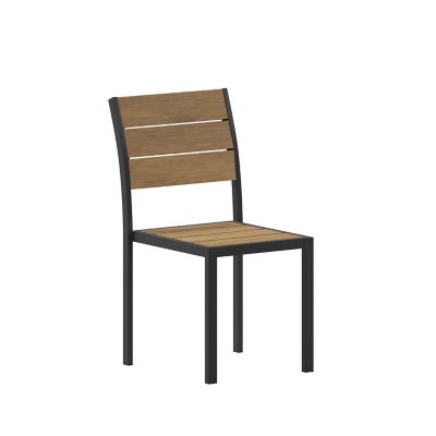 Image showing  Finch Commercial Grade Armless Patio Chair with Faux Teak Poly Slats and Metal Frame, Stackable