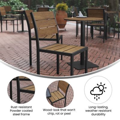 Image showing  Finch Commercial Grade Armless Patio Chair with Faux Teak Poly Slats and Metal Frame, Stackable