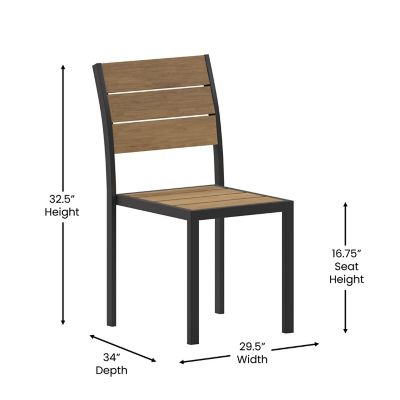 Image showing  Finch Commercial Grade Armless Patio Chair with Faux Teak Poly Slats and Metal Frame, Stackable