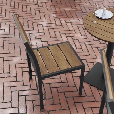 Image showing  Finch Commercial Grade Armless Patio Chair with Faux Teak Poly Slats and Metal Frame, Stackable