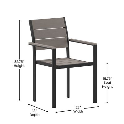 Image showing  Finch Commercial Grade Patio Chair with Arms, Stackable Side Chair with Faux Teak Poly Slats and Metal Frame