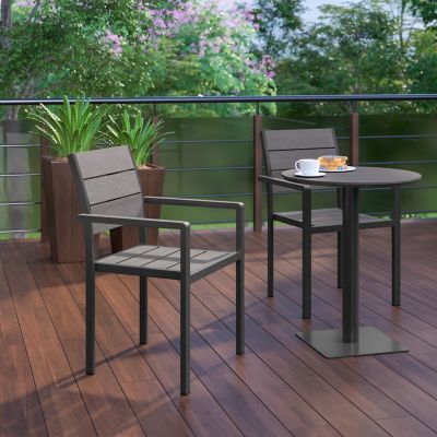 Image showing 5 th Flash Furniture Finch Commercial Grade Patio Chair with Arms, Stackable Side Chair with Faux Teak Poly Slats and Metal Frame
