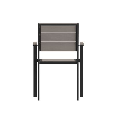 Image showing 6 th Flash Furniture Finch Commercial Grade Patio Chair with Arms, Stackable Side Chair with Faux Teak Poly Slats and Metal Frame