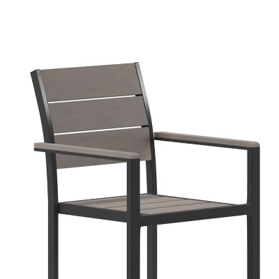 Image showing 7 th Flash Furniture Finch Commercial Grade Patio Chair with Arms, Stackable Side Chair with Faux Teak Poly Slats and Metal Frame