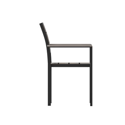 Image showing 8 th Flash Furniture Finch Commercial Grade Patio Chair with Arms, Stackable Side Chair with Faux Teak Poly Slats and Metal Frame
