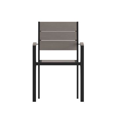 Image showing 9 th Flash Furniture Finch Commercial Grade Patio Chair with Arms, Stackable Side Chair with Faux Teak Poly Slats and Metal Frame