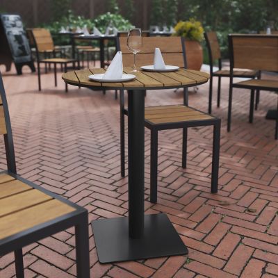 Flash Furniture Finch Commercial Grade Round 24 in. Table with Faux Teak Poly Slats and Steel Frame