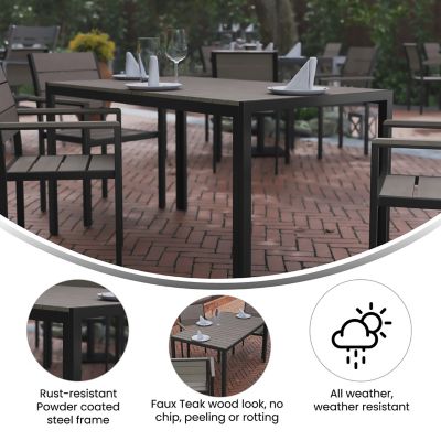 Image showing 2 th Flash Furniture Finch Commercial Grade Outdoor Dining Table 55 in. x 31 in. with Faux Teak Poly Slats and Metal Frame