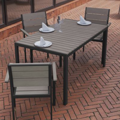 Image showing 4 th Flash Furniture Finch Commercial Grade Outdoor Dining Table 55 in. x 31 in. with Faux Teak Poly Slats and Metal Frame
