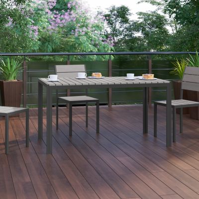 Image showing 5 th Flash Furniture Finch Commercial Grade Outdoor Dining Table 55 in. x 31 in. with Faux Teak Poly Slats and Metal Frame