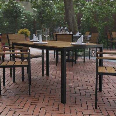 Flash Furniture Finch Commercial Grade Outdoor Dining Table 55 in. x 31 in. with Faux Teak Poly Slats and Metal Frame
