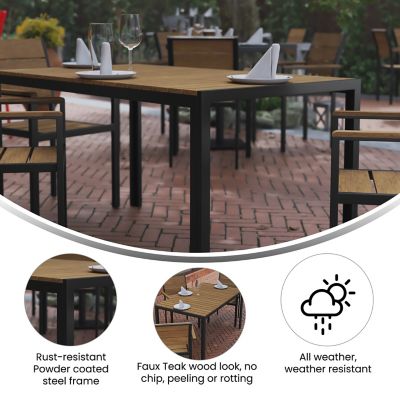 Image showing  Finch Commercial Grade Outdoor Dining Table 55 in. x 31 in. with Faux Teak Poly Slats and Metal Frame