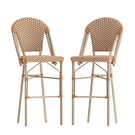 Flash Furniture Lourdes Set of 2 Commercial Grade Stackable Indoor/Outdoor French Bistro 30 in. High Bar Height Stools