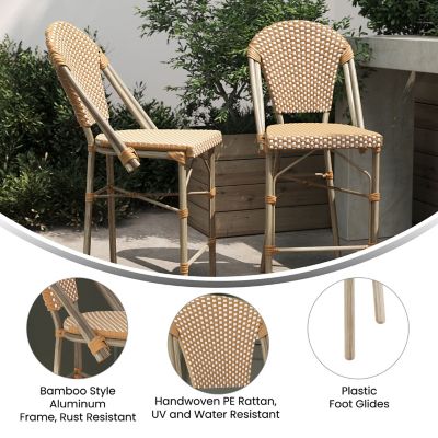 Image showing  Lourdes Set of 2 Commercial Grade Stackable Indoor/Outdoor French Bistro 26 in. High Counter Height Stools