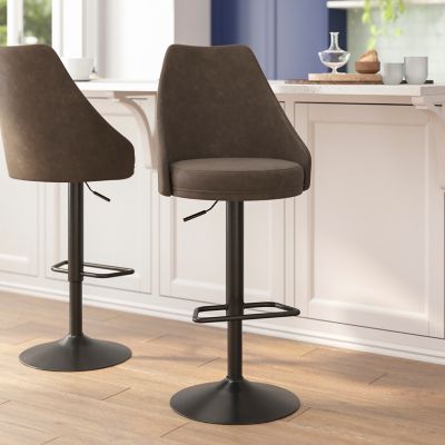 Flash Furniture Commercial Upholstered Adjustable Height Pedestal Bar Stools - Set of 2