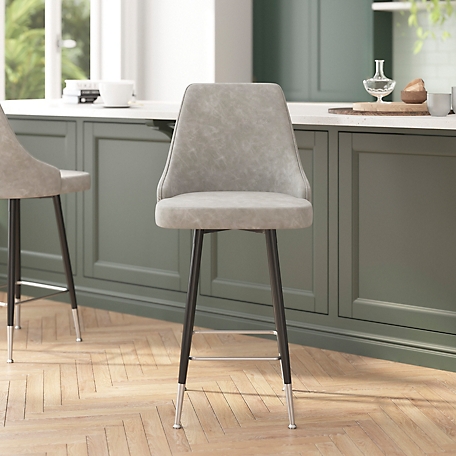 Flash Furniture Commercial LeatherSoft Counter Height Stool with Metal Feet & Footrests - 2 Pack