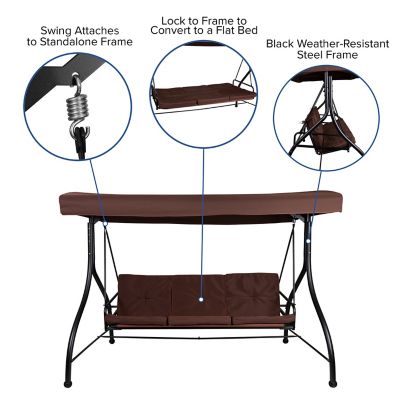 Image showing  3-Person Tellis Outdoor Steel Converting Patio Swing Canopy Hammock with Cushions, 800 lb. Capacity