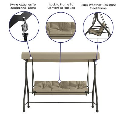 Image showing  3-Person Tellis Outdoor Steel Converting Patio Swing Canopy Hammock with Cushions, 800 lb. Capacity