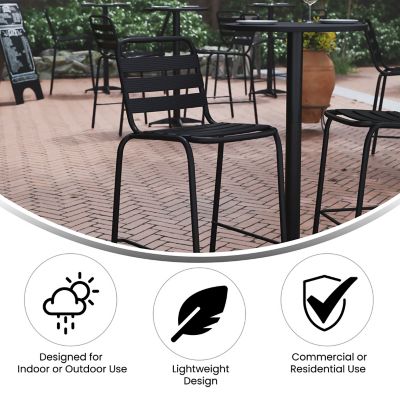 Image showing  Lila Commercial Metal Indoor-Outdoor Restaurant Bar Height Stool with Metal Triple Slat Back