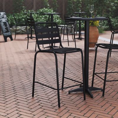 Image showing  Lila Commercial Metal Indoor-Outdoor Restaurant Bar Height Stool with Metal Triple Slat Back