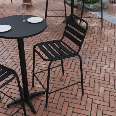 Image showing  Lila Commercial Metal Indoor-Outdoor Restaurant Bar Height Stool with Metal Triple Slat Back