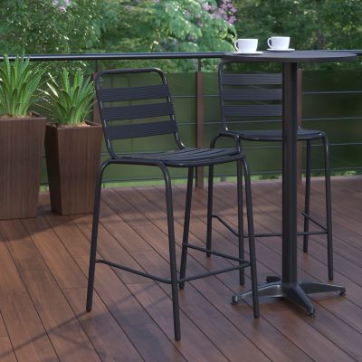 Image showing  Lila Commercial Metal Indoor-Outdoor Restaurant Bar Height Stool with Metal Triple Slat Back