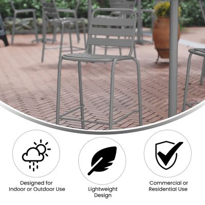Image showing  Lila Commercial Metal Indoor-Outdoor Restaurant Bar Height Stool with Metal Triple Slat Back