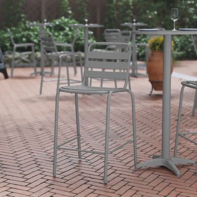 Image showing  Lila Commercial Metal Indoor-Outdoor Restaurant Bar Height Stool with Metal Triple Slat Back