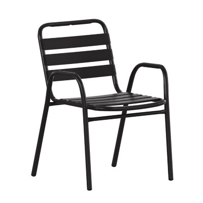 Flash Furniture Lila Commercial Metal Indoor-Outdoor Restaurant Stack Chair with Metal Triple Slat Back and Arms