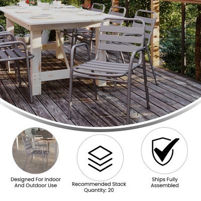 Image showing  Lila Commercial Metal Indoor-Outdoor Restaurant Stack Chair with Metal Triple Slat Back and Arms