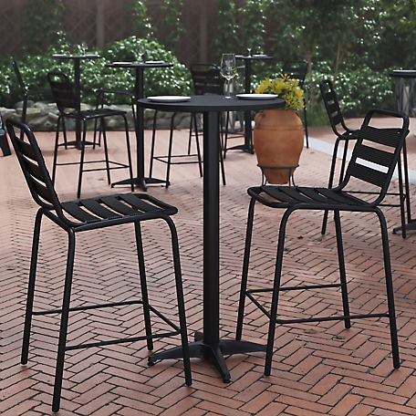 Flash Furniture 23.25 in. Round Aluminum Indoor-Outdoor Bar Height Table with Flip-Up Table