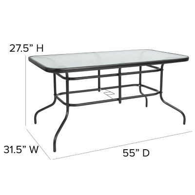 Image showing  Tory 31.5 in. x 55 in. Rectangular Tempered Glass Metal Table with Umbrella Hole