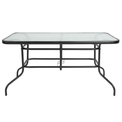 Image showing  Tory 31.5 in. x 55 in. Rectangular Tempered Glass Metal Table with Umbrella Hole