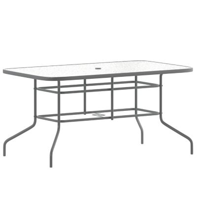 Flash Furniture Tory 31.5 in. x 55 in. Rectangular Tempered Glass Metal Table with Umbrella Hole
