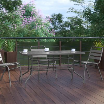 Image showing  Tory 31.5 in. x 55 in. Rectangular Tempered Glass Metal Table with Umbrella Hole