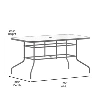 Image showing 5 th Flash Furniture Tory 31.5 in. x 55 in. Rectangular Tempered Glass Metal Table with Umbrella Hole