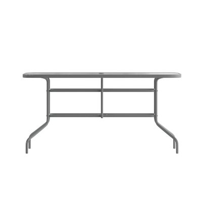Image showing 7 th Flash Furniture Tory 31.5 in. x 55 in. Rectangular Tempered Glass Metal Table with Umbrella Hole