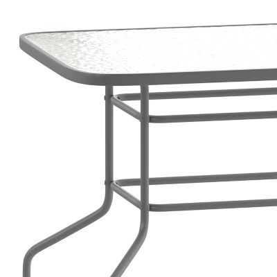 Image showing 8 th Flash Furniture Tory 31.5 in. x 55 in. Rectangular Tempered Glass Metal Table with Umbrella Hole