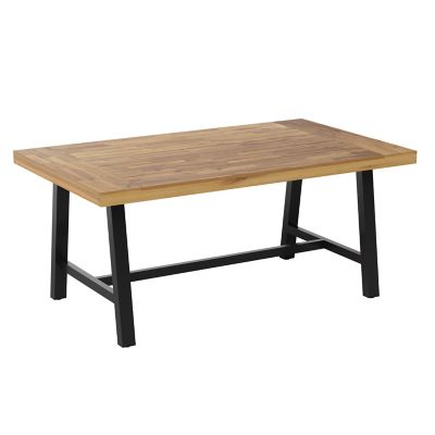 Image showing  All Weather Commercial Acacia Wood Top Patio Table with Metal Base