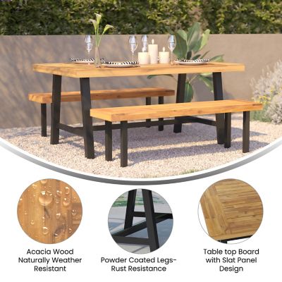 Image showing  All Weather Commercial Acacia Wood Top Patio Table with Metal Base