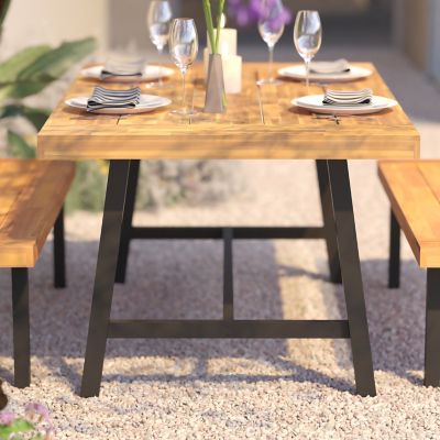 Image showing  All Weather Commercial Acacia Wood Top Patio Table with Metal Base