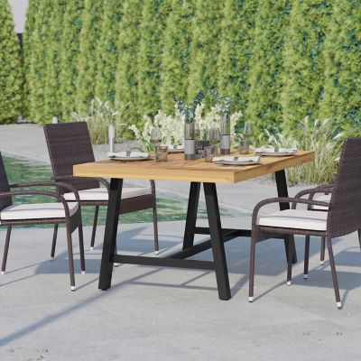 Image showing 5 th Flash Furniture All Weather Commercial Acacia Wood Top Patio Table with Metal Base