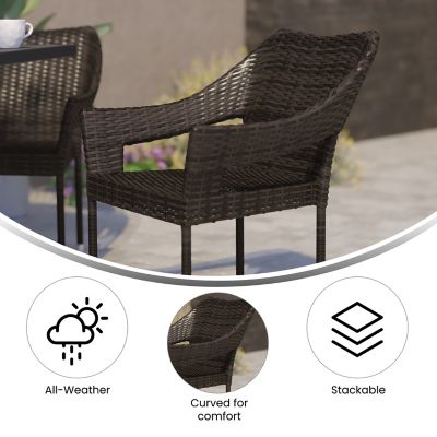Image showing 2 th Flash Furniture Ethan Commercial Grade Stacking Patio Chair, All Weather PE Rattan Wicker Patio Dining Chair